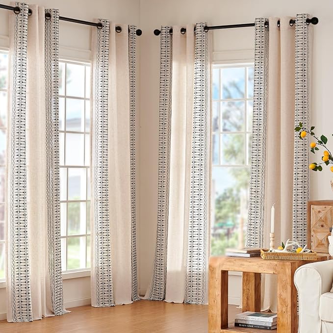 jinchan Boho Curtains Embroidered Linen Blend Window Curtains - Image 5