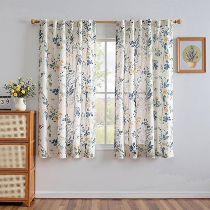 MYSKY HOME Linen Floral Curtains 63 inches Long 2 Panels Set - Image 2