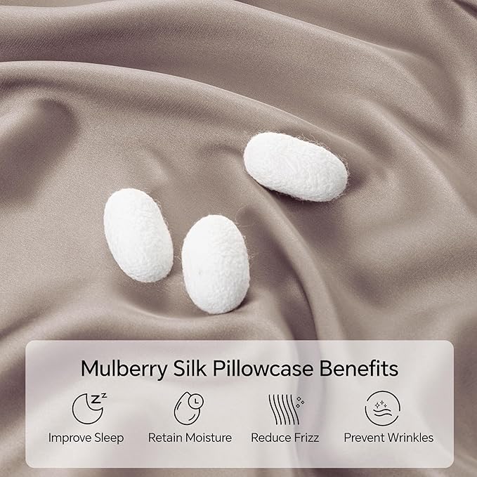 INFIIXSO Mulberry Silk Pillowcase for Hair and Skin, Silk Pillow Cases Queen Size Set of 2 with Hidden Zipper 20x30 Inches, Ultra Smooth and Soft Cooling Pillow Cases for Hot Sleepers(Caramel, 2 Pack)