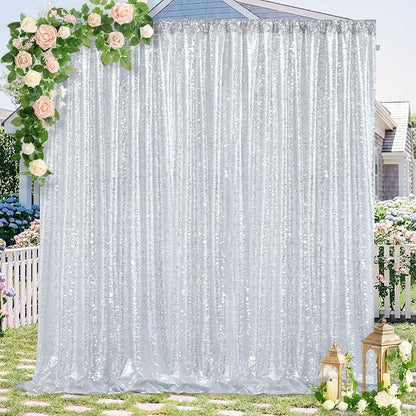 Silver Sequin Backdrop 7ft x 7ft Glitter Photo Booth Backdrop Curtains | - Image 5
