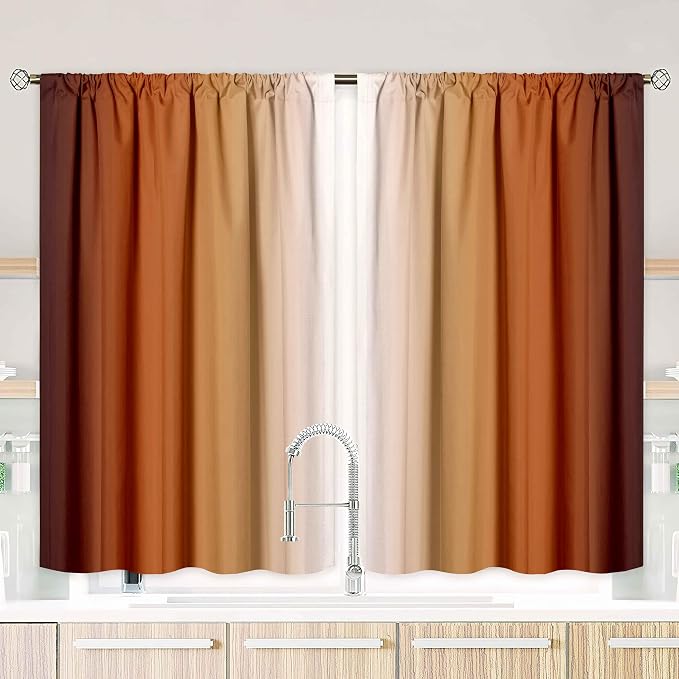 Burnt Orange Kitchen Curtains 2 Panels by XFLINGBAO