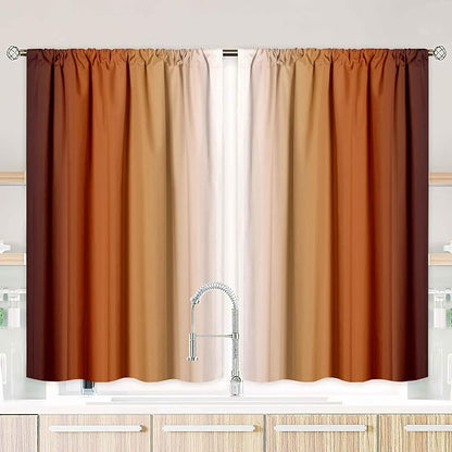 Burnt Orange Kitchen Curtains 2 Panels by XFLINGBAO