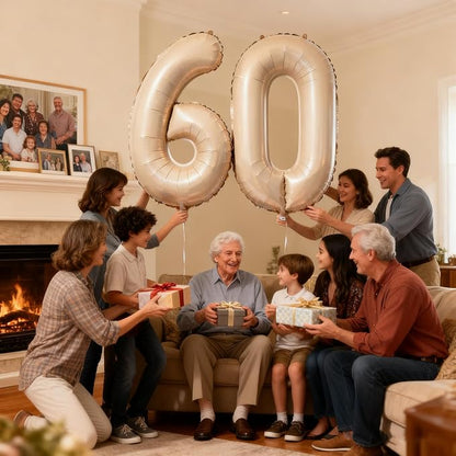 Beige Number 60 Balloons 40 Inch Giant Brown 60 Foil Mylar Balloons - Image 5