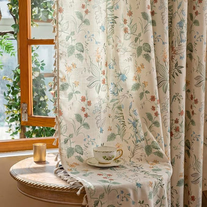 Bedroom Floral Rod Pocket Semi Sheer 96 Inch Curtains 2 Panel Set | Living Room - Image 6