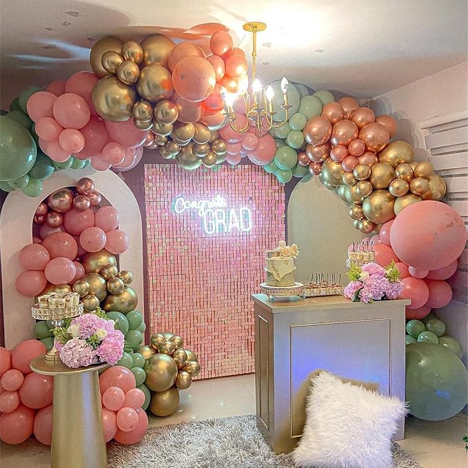 Sage Green and Dusty Pink Balloons, Retro Pink Muted Green White Gold Baby in - Image 9