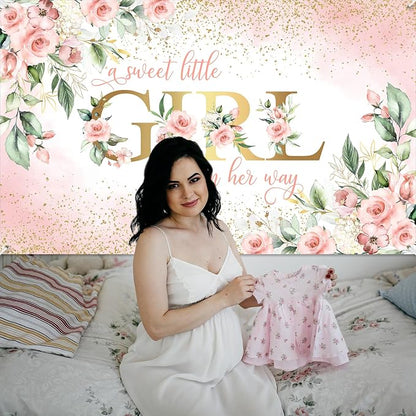 Avezano Girl Baby Shower Backdrop Pink Floral Sweet Baby Baby Shower Banner A - Image 4