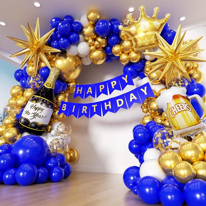 Royal Blue Gold Birthday Party Decorations 153pcs by PTGOLUO