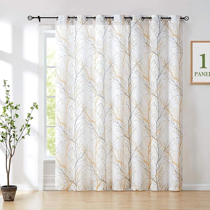 FMFUNCTEX Linen Yellow White Semi Sheer Patio Curtains 84 Inch Long 1 Panel | by Fmfunctex