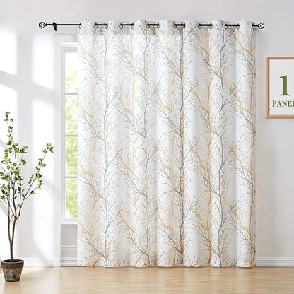 FMFUNCTEX Linen Yellow White Semi Sheer Patio Curtains 84 Inch Long 1 Panel | by Fmfunctex