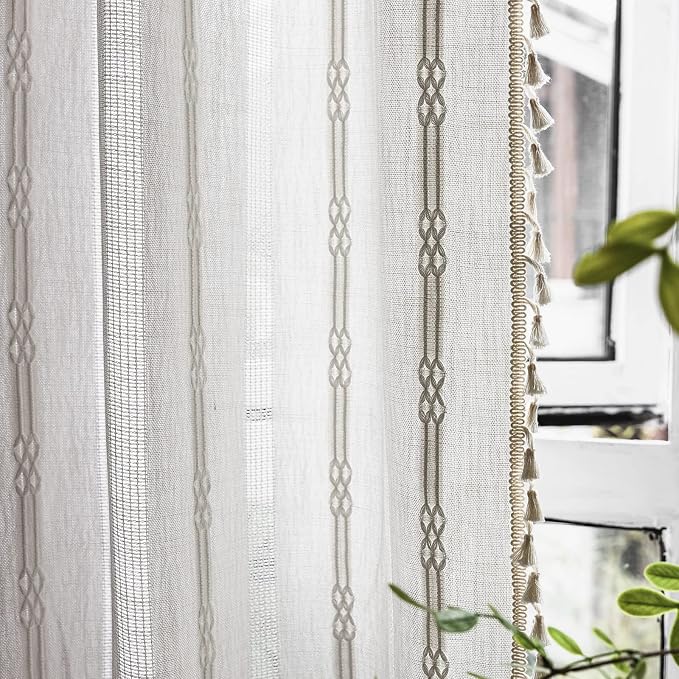 Sutuo Home White Boho Curtains 63 Inches Long - Image 2