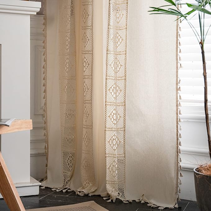 Sutuo Home Boho Curtain Crochet Lace Patchwork Semi-Blackout Bohemian Handmade - Image 9