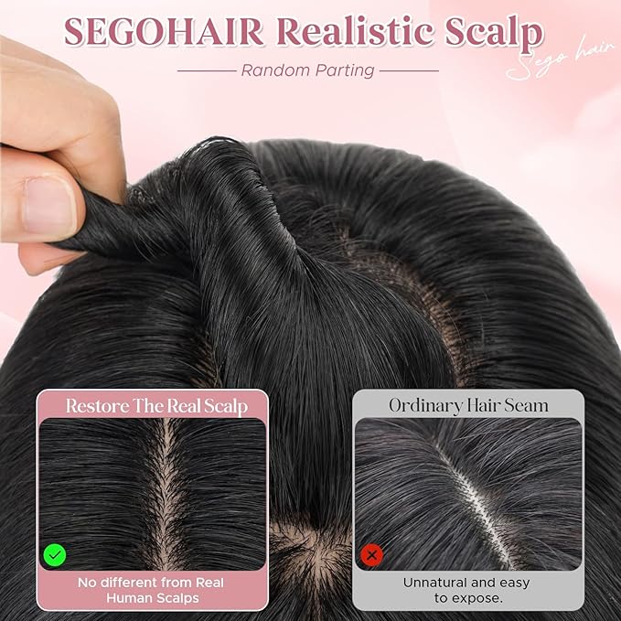 Real Human Hair Toppers for Women 3.54"*4.72" Silky Base 150% Density No Bangs Adjustable Parting Clip-In Topper Hairpieces for Women with Thinning Hair 12 Inches Dark Black