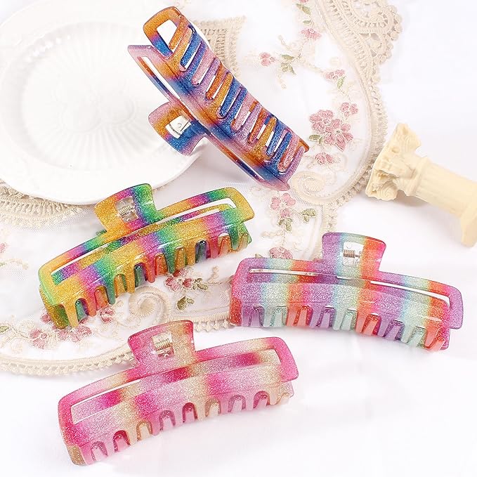 Hair Clip, Rectangle Design for Women Girls, Nonslip French Hair Claw Clips, Strong Hold Hair Jaw Clips, 4 Pack
