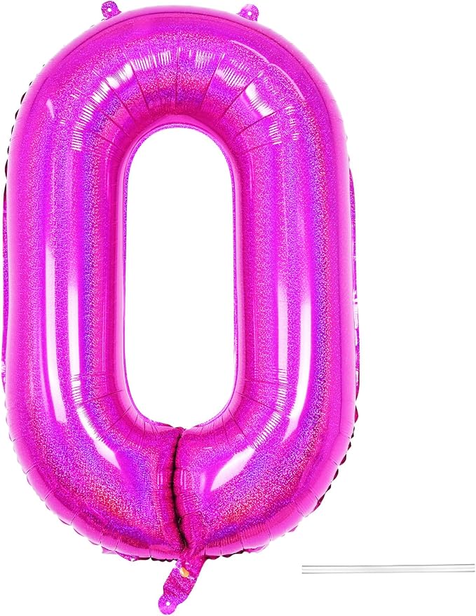 Hot Pink 0 Balloon, 40 Inch Large Laser Hot Pink Foil Helium Number Balloons 0-9 by KYGNE