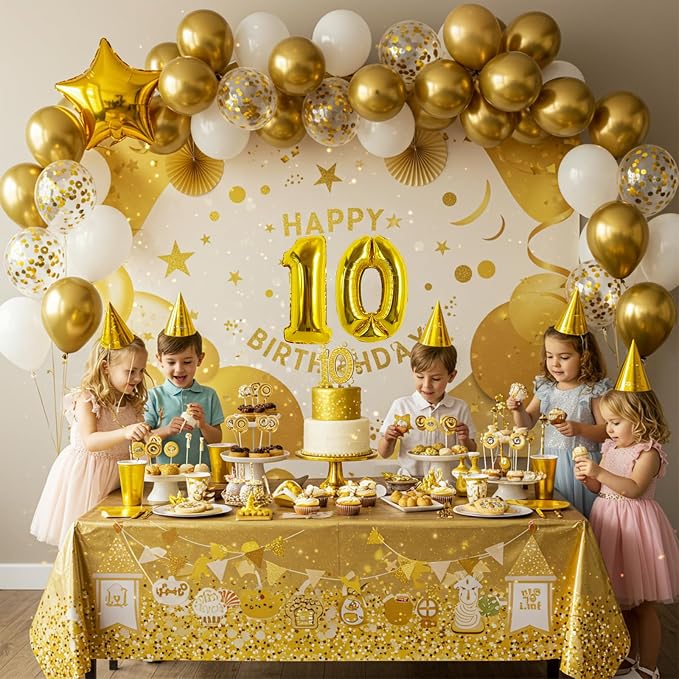 TONIFUL Number Balloon 16 Inch 10 Pcs Fat Gold 0-9 Birthday Number Balloons | - Image 3
