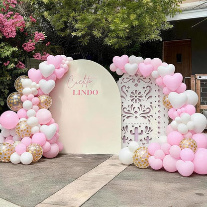 Pink Balloons, 12 Inch Double Stuffed & Gold Confetti Balloon - Image 4