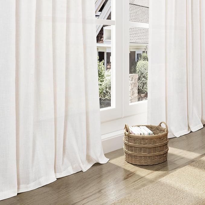 Ivory White Linen Curtains for Living Room 100 Inches Long Light Filtering Semi - Image 5