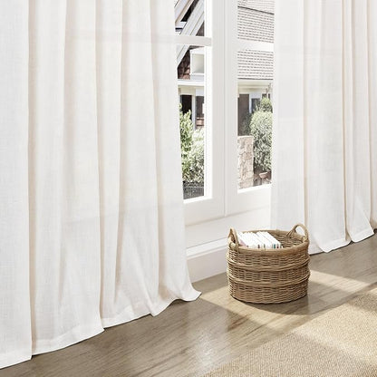 Ivory White Linen Curtains for Living Room 100 Inches Long Light Filtering Semi - Image 5