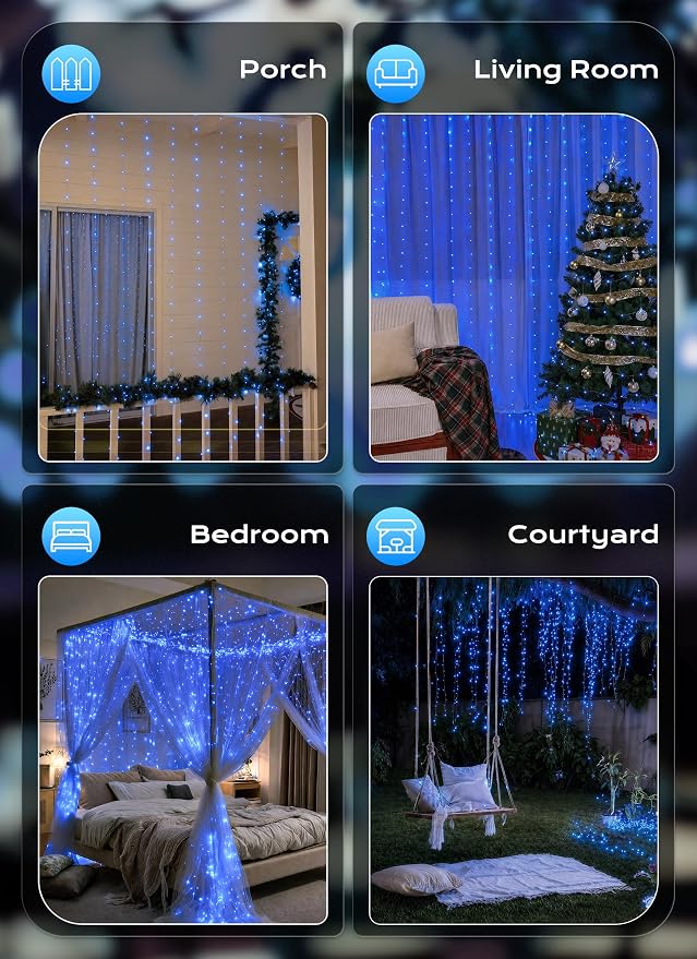 Brightown 300 LED Blue Fairy Curtain Lights, 9.8ft x 9.8ft String Lights | USB - Image 7