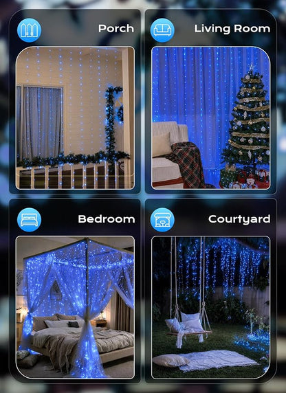 Brightown 300 LED Blue Fairy Curtain Lights, 9.8ft x 9.8ft String Lights | USB - Image 7