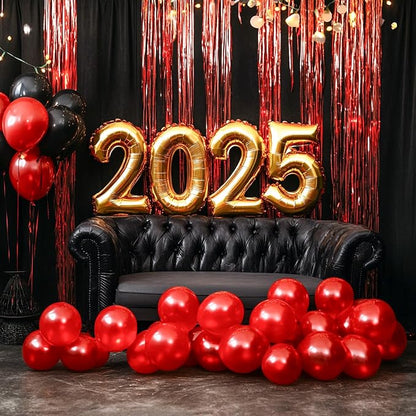 PartyWoo Red Tinsel Streamers 8.2FT 3pcs Fringe Curtain Backdrop | Red Tinsel - Image 5