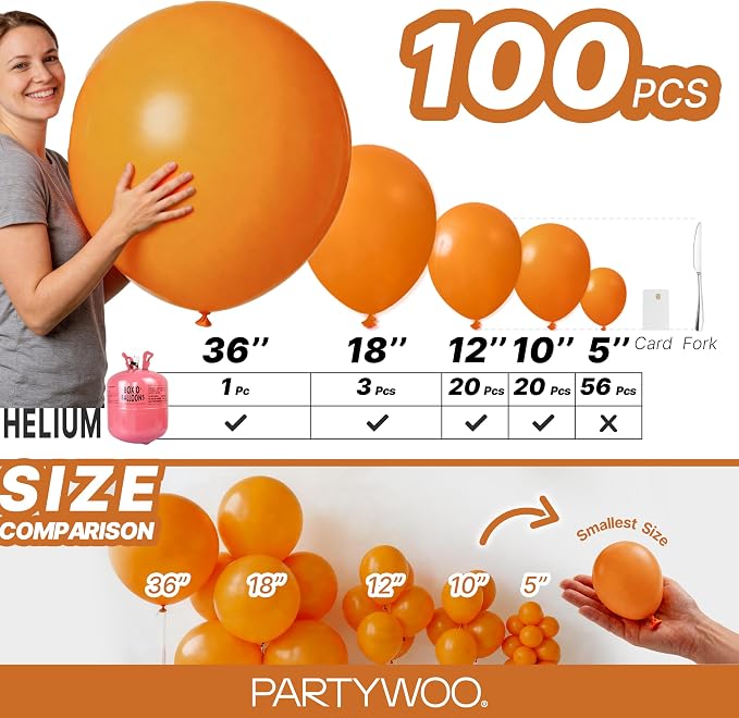 PartyWoo Burnt Orange Balloons 100pcs Terracotta Fall Color 36 Inch | 36 18 12 - Image 6