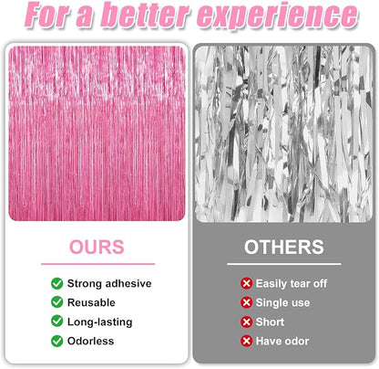 Crosize 4 Pack Pink Party Streamers Backdrop, 3.3 x 9.9 ft | Tinsel Foil Fringe - Image 3