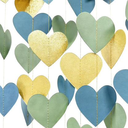 Sage Green Dusty Blue Gold Heart Party Decorations Gold Glitter Paper Dusty - Image 4
