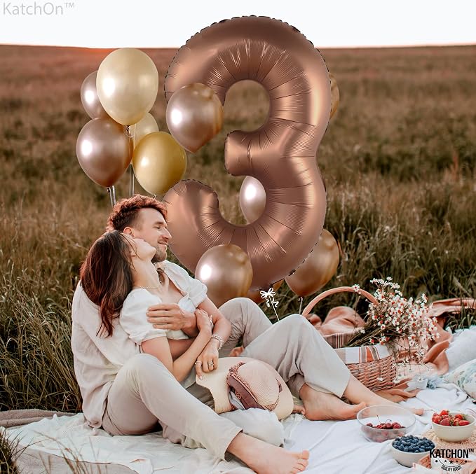 KatchOn Coffee Brown Number 3 Balloon 40 Inch | Brown 3 Balloon Number - Image 5
