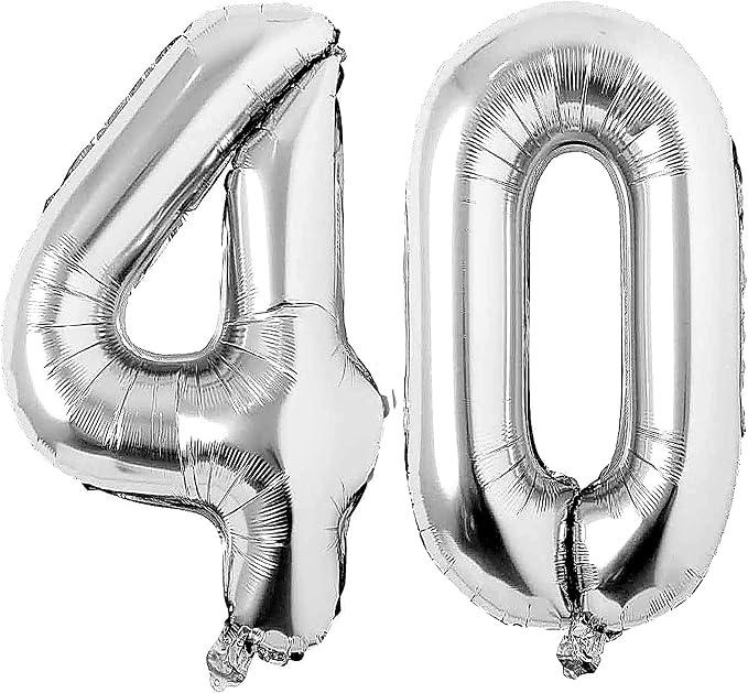 Silver 40 Number Balloons Big Giant Jumbo Large Number 40 Foil Mylar Balloons by COLORFULELVES
