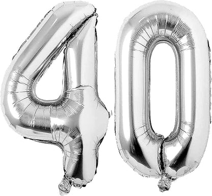 Silver 40 Number Balloons Big Giant Jumbo Large Number 40 Foil Mylar Balloons by COLORFULELVES