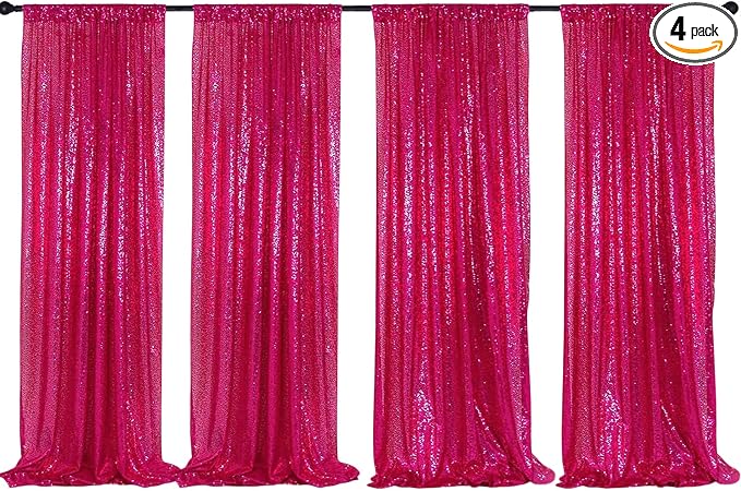 Poise3EHome Hot Pink Sequin Backdrop Curtains, 4 Panels 2FTx8FT Glitter by Poise3EHome