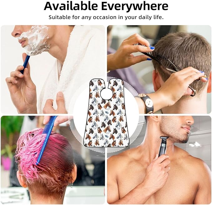 Beard Shaving Cape with Suction Cups, Animal Wild Horse Painting Shave Bib, Non-Stick Waterproof Hair Catcher, Grooming Bib for Men Husband