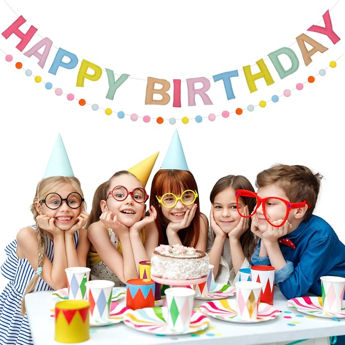 2-PCS Pre-Strung 3D Felt Happy Birthday Banner, Macaron Birthday Decorations | - Image 5