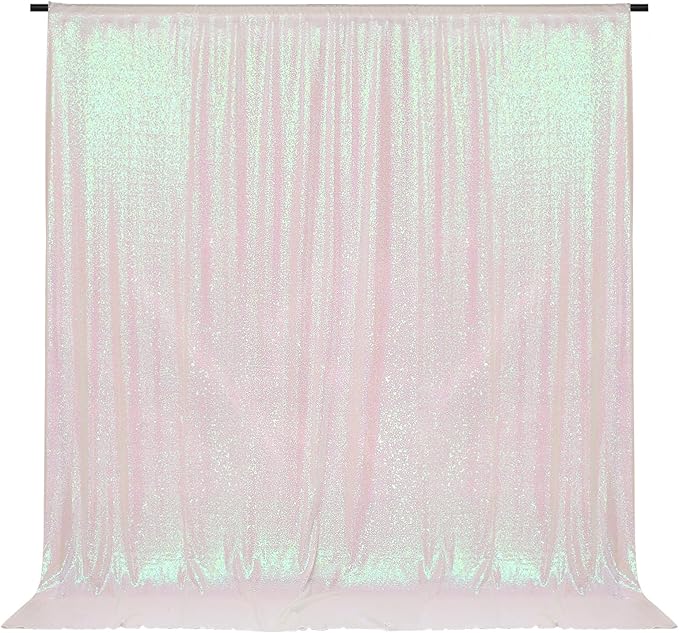 PartyDelight Iridescent White Sequin Backdrop 8x8ft Shimmer Photo Curtain | 4 by PartyDelight