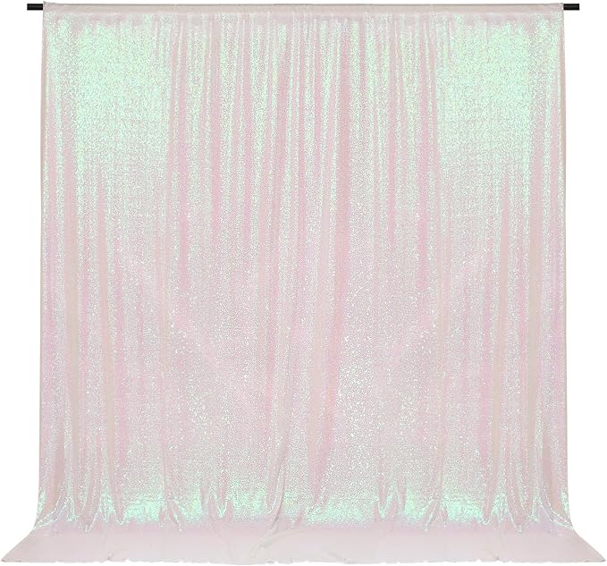 PartyDelight Iridescent White Sequin Backdrop 6x6ft Shimmer Photo Curtain | 4 by PartyDelight