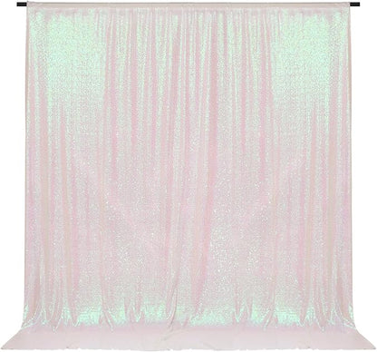 PartyDelight Iridescent White Sequin Backdrop 6x6ft Shimmer Photo Curtain | 4 by PartyDelight