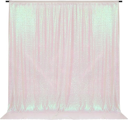 PartyDelight Iridescent White Sequin Backdrop 6x6ft Shimmer Photo Curtain | 4 by PartyDelight