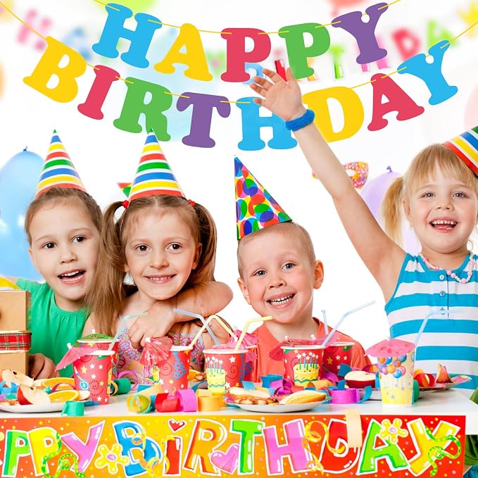 Colorful Happy Birthday Banner Rainbow Bunting Party Banner - Image 8