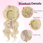 REECHO Messy Bun Hair Piece with Bangs – 2-in-1 Drawstring Ponytail Extension Updo Wig & Hair Topper with Long Side Bangs, Natural-Looking Hair Bun Hairpieces for Women - Natural Blonde