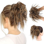 HMD Tousled Updo Messy Bun Hairpiece - Synthetic Hair Extensions with Elastic Rubber Band - Scrunchies & Ponytail Hairpieces for Women
