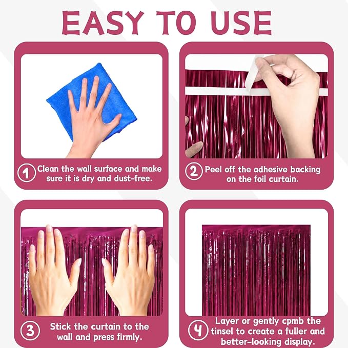 Matte Raspberry Burgundy Fringe Backdrop 4 Pack, 3.3 x 6.6 ft | Soft matte - Image 6