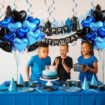 TONIFUL 30 Pcs 18 Inch Blue Navy Blue Black Heart Shape Foil Mylar Balloons | - Image 6