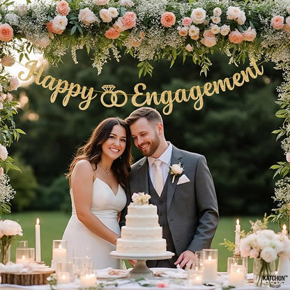 KatchOn Glitter Happy Engagement Banner 10 Ft, Engagement Party Decorations | - Image 5