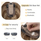 SEGO Human Hair Toppers for Women With Thinning Hair, 7 * 13CM Silk Base 100% Real Human Hair Clip in Top Wiglet Hairpieces /16 Inch No Bangs Medium Brown&Dark Blonde