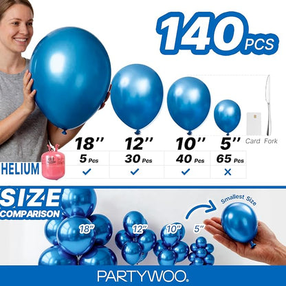 PartyWoo Metallic Blue Balloons 140pcs Chrome Blue Color 18 12 10 5 Inch | 18 - Image 6