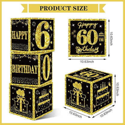 Eiurteao 3pcs Black Gold 60th Birthday Decorations Boxes - Image 3