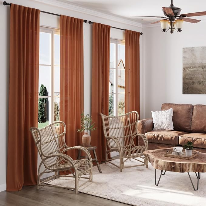 Rust Linen Curtains 95 inches Long 2 Panel Back Tab Rod Pocket Rustic Farmhouse - Image 7