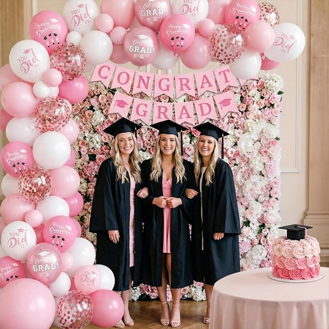 Pink Graduation Balloons, 12 Inch Pink and Rose Gold Printed 2026, You DID IT - Image 4