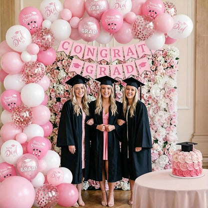 Pink Graduation Balloons, 12 Inch Pink and Rose Gold Printed 2026, You DID IT - Image 4